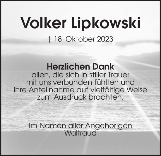 Traueranzeige von Volker Lipkowski von Wetterauer Zeitung
