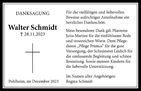 Traueranzeige von Walter Schmidt von Pohlheimer Nachrichten