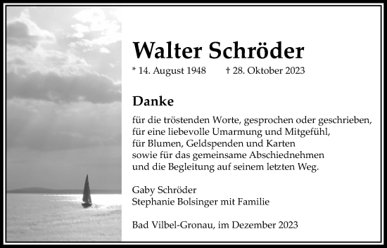 Traueranzeige von Walter Schröder von Bad Vilbel/Karben