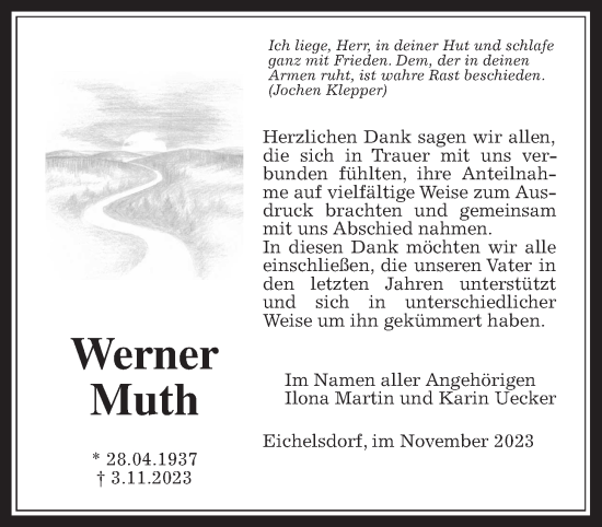 Traueranzeige von Werner Muth von Kreis-Anzeiger
