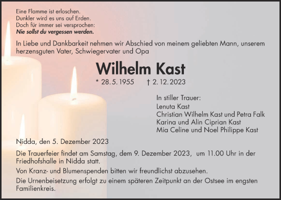 Traueranzeige von Wilhelm Kast von Kreis-Anzeiger