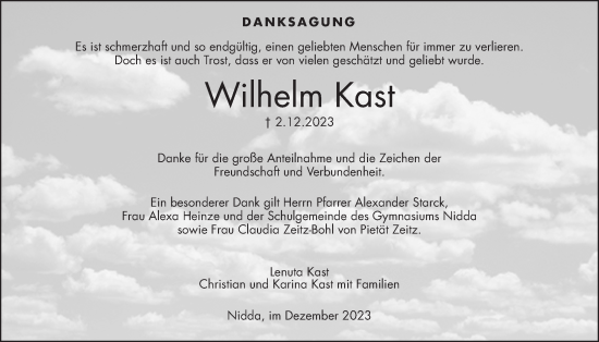 Traueranzeige von Wilhelm Kast von Kreis-Anzeiger