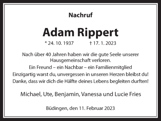 Traueranzeige von Adam Rippert von Kreis-Anzeiger