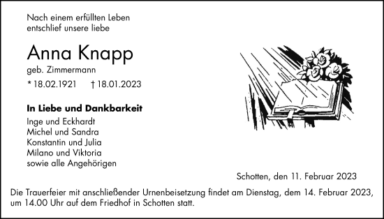 Traueranzeige von Anna Knapp von Kreis-Anzeiger