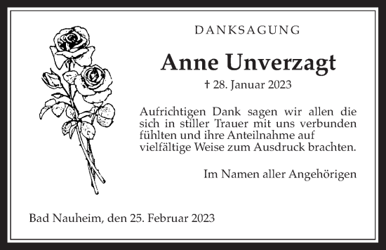 Traueranzeige von Anne Unverzagt von Wetterauer Zeitung