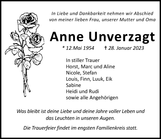 Traueranzeige von Anne Unverzagt von Wetterauer Zeitung