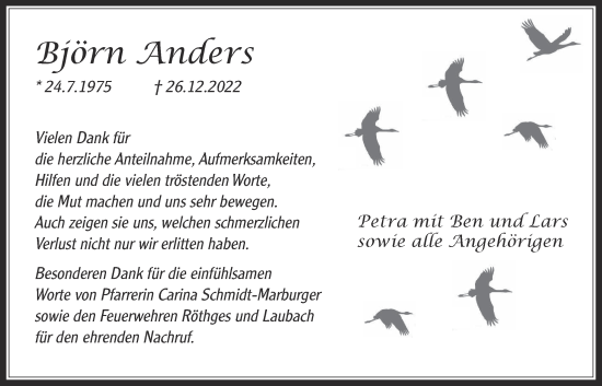 Traueranzeige von Björn Anders von Licher Wochenblatt