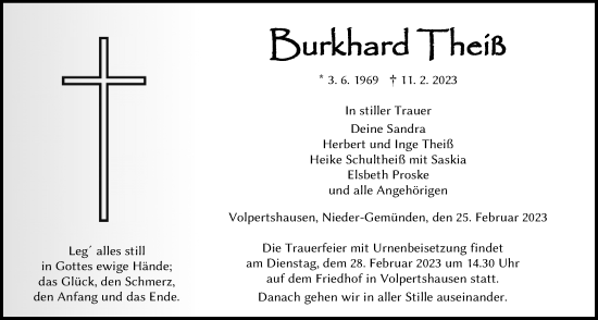 Traueranzeige von Burkhard Theiß von Alsfelder Allgemeine