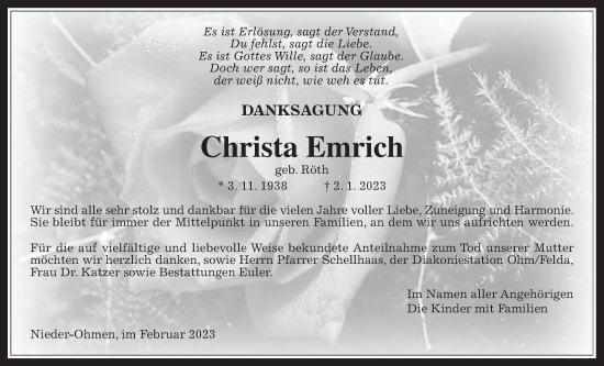Traueranzeige von Christa Emrich von Mücker Stimme