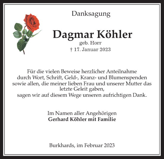 Traueranzeige von Dagmar Köhler von Kreis-Anzeiger, Kreis-Anzeiger