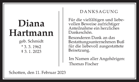Traueranzeige von Diana Hartmann von Kreis-Anzeiger