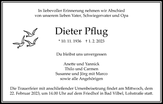 Traueranzeige von Dieter Pflug von Bad Vilbel/Karben