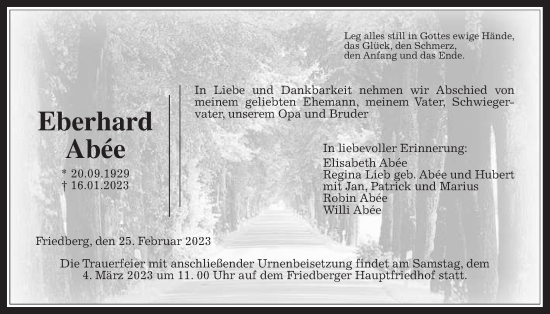 Traueranzeige von Eberhard Abée von Wetterauer Zeitung