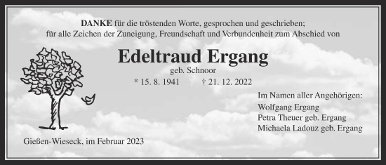 Traueranzeige von Edeltraud Ergang von Giessener Allgemeine, Alsfelder Allgemeine, Giessener Anzeiger