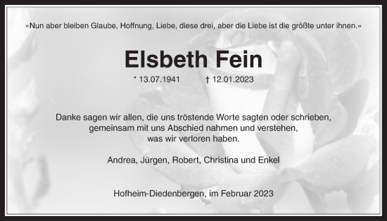 Traueranzeige von Elsbeth Fein 