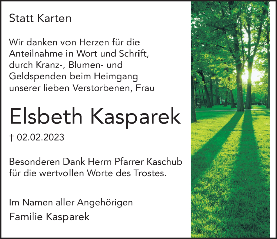 Traueranzeige von Elsbeth Kasparek von Wetterauer Zeitung