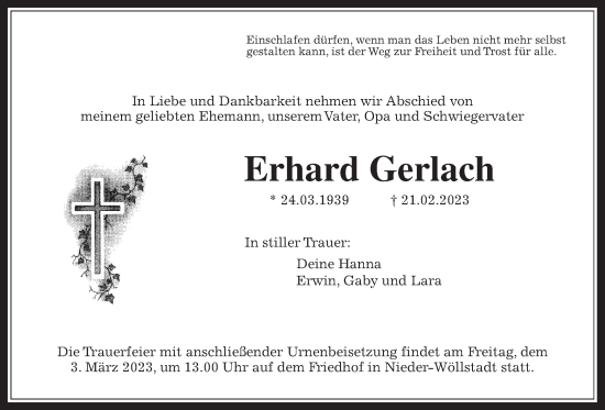 Traueranzeige von Erhard Gerlach von Wetterauer Zeitung