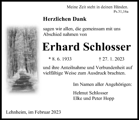 Traueranzeige von Erhard Schlosser von Giessener Allgemeine, Alsfelder Allgemeine