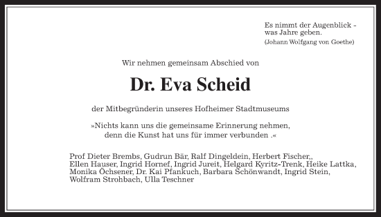 Traueranzeige von Eva Scheid 