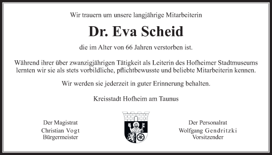 Traueranzeige von Eva Scheid 