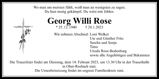 Traueranzeige von Georg Willi Rose von Wetterauer Zeitung