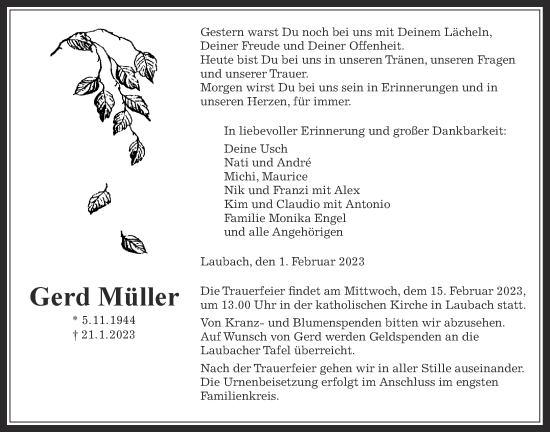 Traueranzeige von Gerd Müller von Giessener Allgemeine, Alsfelder Allgemeine, Laubacher Anzeiger