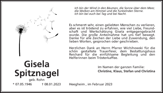 Traueranzeige von Gisela Spitznagel von Kreis-Anzeiger, Kreis-Anzeiger