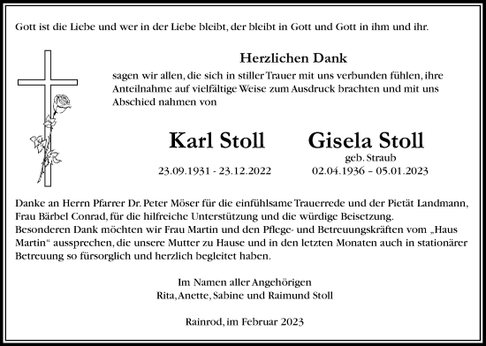 Traueranzeige von Gisela Stoll von Kreis-Anzeiger