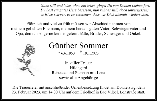 Traueranzeige von Günther Sommer von Bad Vilbel/Karben