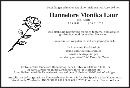 Traueranzeige von Hannelore Monika Laur 