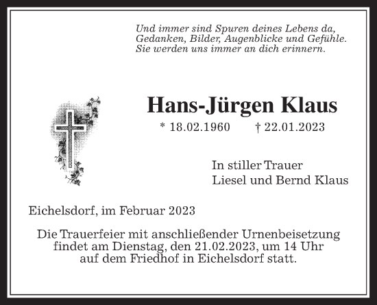 Traueranzeige von Hans-Jürgen Klaus von Kreis-Anzeiger