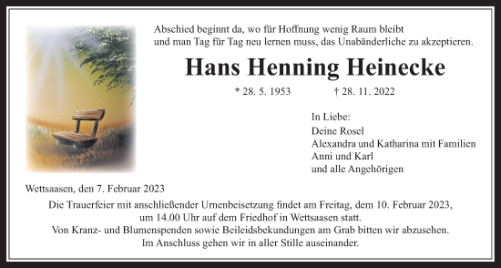 Traueranzeige von Hans Henning Heinecke von Giessener Allgemeine, Alsfelder Allgemeine