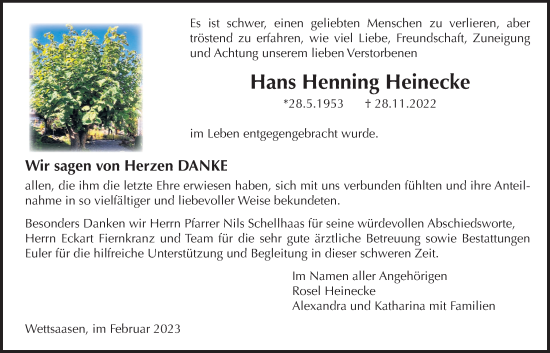 Traueranzeige von Hans Henning Heinecke von Giessener Allgemeine, Alsfelder Allgemeine, Giessener Allgemeine, Alsfelder Allgemeine, Mücker Stimme