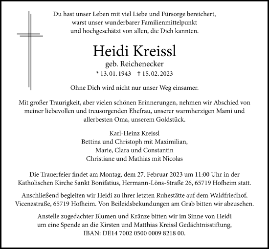 Traueranzeige von Heidi Kreissl 