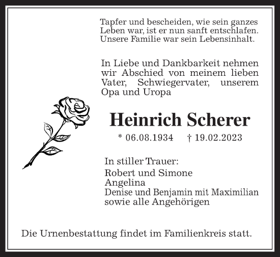 Traueranzeige von Heinrich Scherer von Wetterauer Zeitung