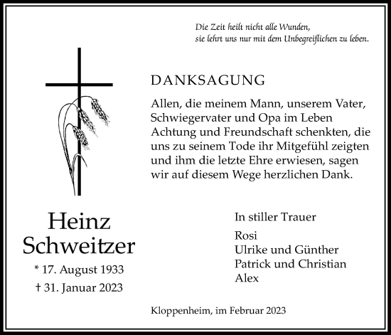 Traueranzeige von Heinz Schweitzer von Bad Vilbel/Karben