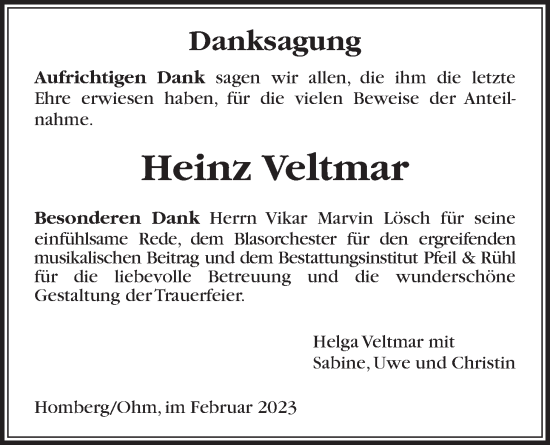 Traueranzeige von Heinz Veltmar von Alsfelder Allgemeine
