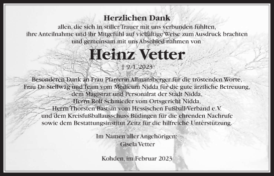 Traueranzeige von Heinz Vetter von Kreis-Anzeiger