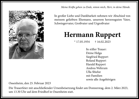 Traueranzeige von Hermann Ruppert von Wetterauer Zeitung