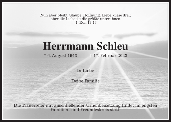 Traueranzeige von Herrmann Sdhleu von Usinger Anzeiger