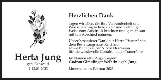 Traueranzeige von Herta Jung von Kreis-Anzeiger