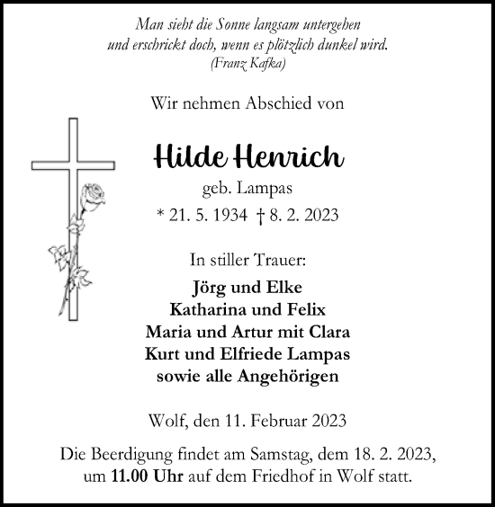 Traueranzeige von Hilde Henrich von Kreis-Anzeiger