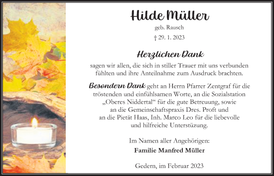 Traueranzeige von Hilde Müller von Kreis-Anzeiger