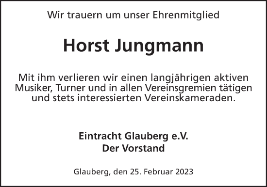 Traueranzeige von Horst Jungmann von Kreis-Anzeiger