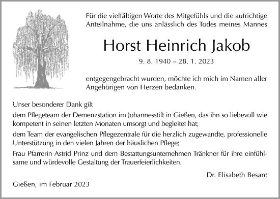 Traueranzeige von Horst Heinrich Jakob von Giessener Allgemeine, Alsfelder Allgemeine, Giessener Anzeiger, Giessener Allgemeine, Alsfelder Allgemeine, Giessener Anzeiger