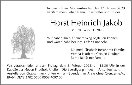 Traueranzeige von Horst Heinrich Jakob von Giessener Anzeiger, Giessener Allgemeine, Alsfelder Allgemeine