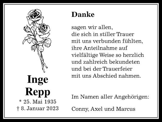 Traueranzeige von Inge Repp von Wetterauer Zeitung