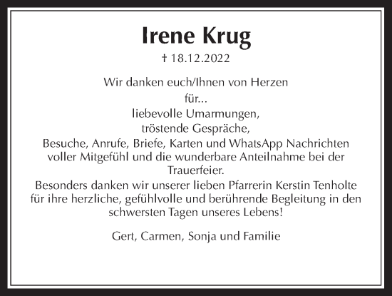 Traueranzeige von Irene Krug von Wetterauer Zeitung
