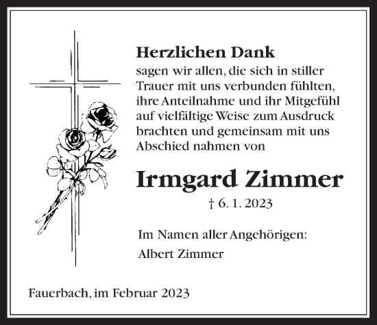 Traueranzeige von Irmgard Zimmer von Kreis-Anzeiger