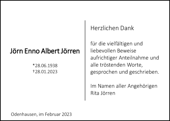 Traueranzeige von Jörn Enno Albert Jörren von Giessener Allgemeine, Alsfelder Allgemeine